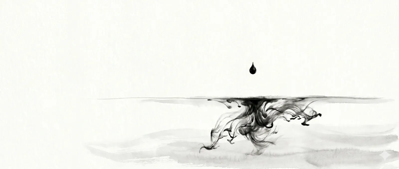 A single drop of ink spreading through clear water, edges dissolving at the boundary between what was certain and what has already changed
